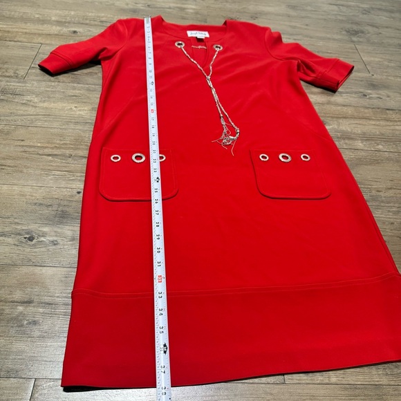 Joseph Ribkoff Merlot Dress Size 10 w/ Pockets, Eyelet Buttons and Chain Accent - Picture 11 of 13